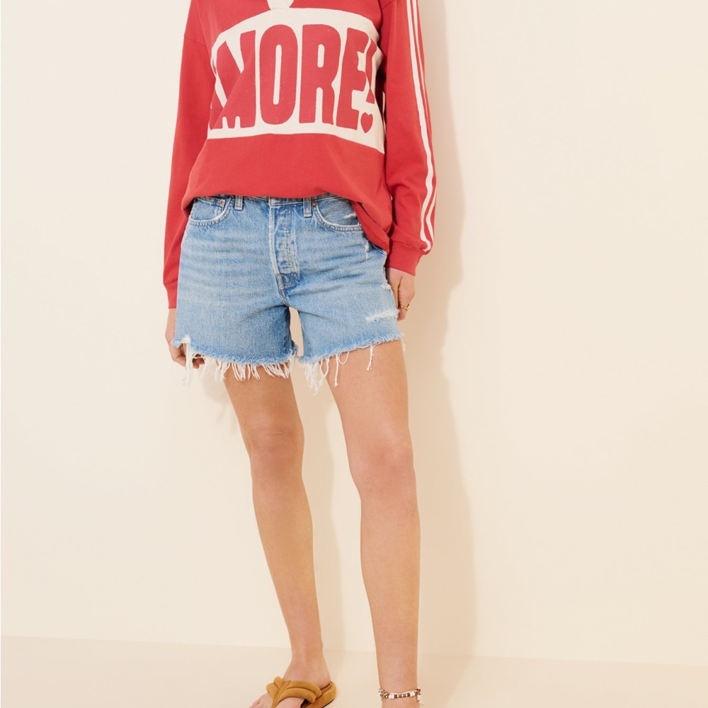 AGOLDE Light Blue Parker Long Cutoff Shorts